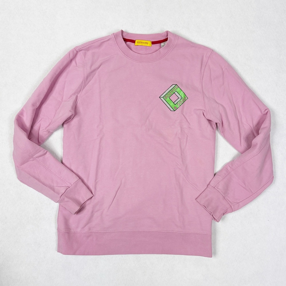 Scotch & Soda Graphic Logo Crewneck Sweatshirt Mens M Pink Cotton Pullover